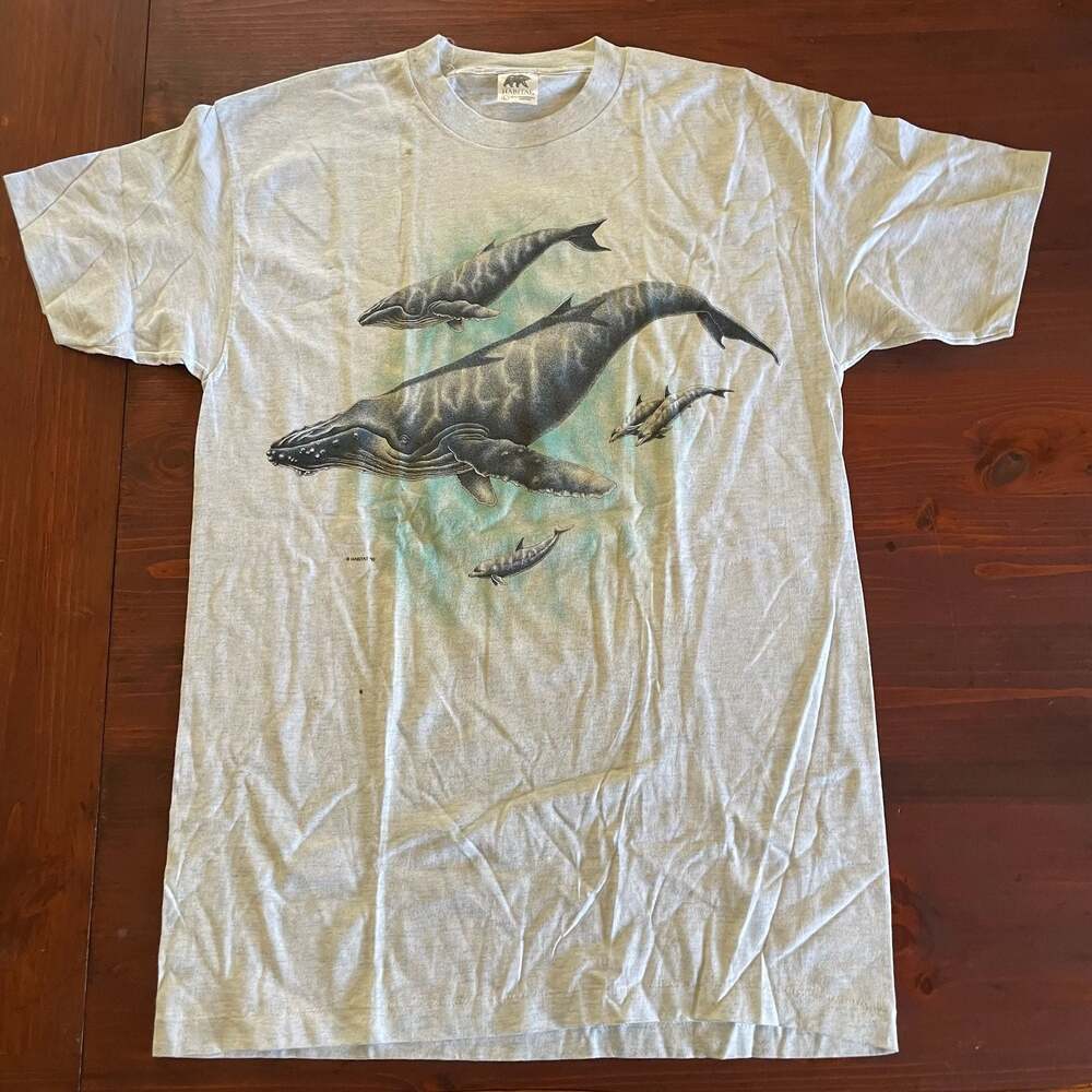 Vintage 1990 Habitat Humpback Whale And Dolphins Single Stitch T-Shirt